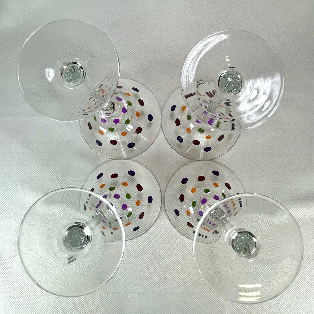 Retired Pampered Chef Set Of  4 Multicolored Polka Dot Martini Glasses #2838 MIB
